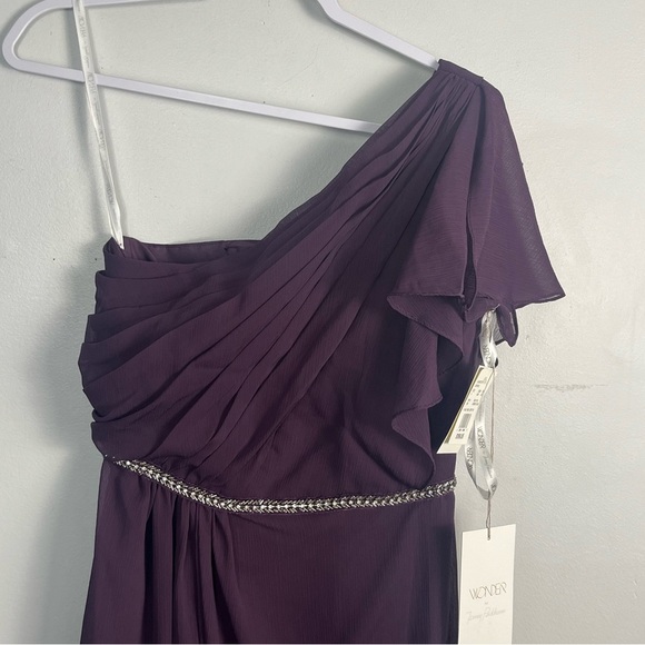 NWT Wonder by Jenny Packham plum silver beaded one shoulder maxi dress size 4 - Picture 4 of 8